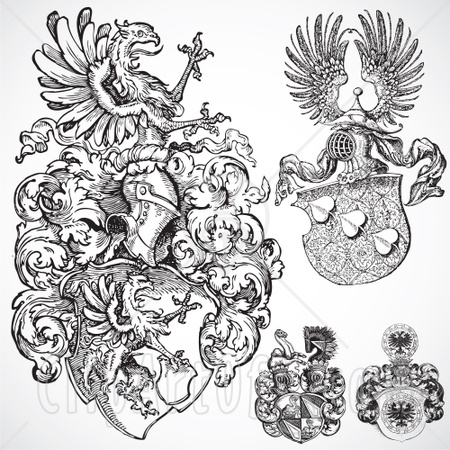 77568-Royalty-Free-RF-Clipart-Illustration-Of-A-Digital-Collage-Of-Four-Black-And-White-Gothic-Crests-And-Shields.jpg