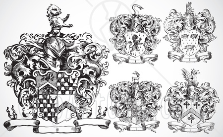 77578-Royalty-Free-RF-Clipart-Illustration-Of-A-Digital-Collage-Of-Black-And-White-Swords-Banners-And-Medieval-Crests.jpg