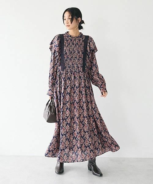 限時折扣_褶皺袖子荷葉邊連衣裙