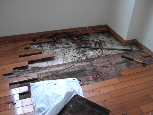 3、拆除部份木地板後，發現受潮嚴重，必須整間拆除