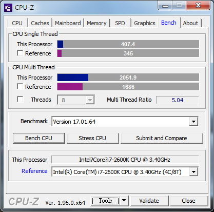 i7-2600K@4.2GHz跑CPU-Z 1.96