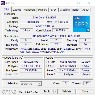 i5-11400F@CPU-Z 1.96