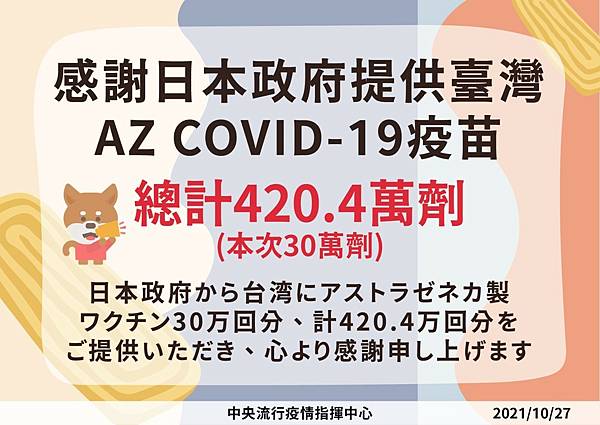 2021/10/27 日本第六批援台疫苗抵達