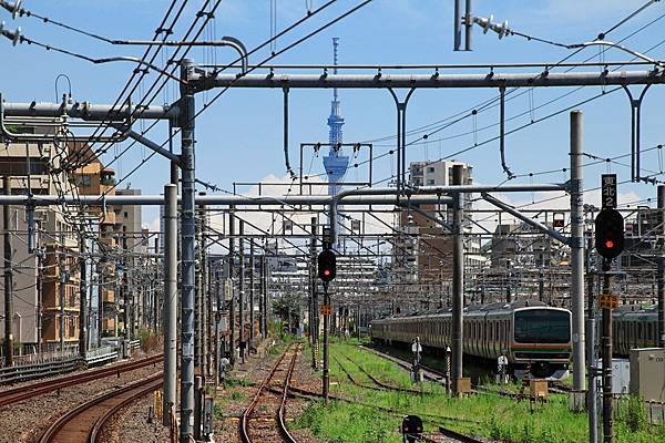 順著線路望向遠處還能看到東京晴空塔