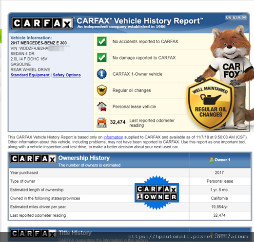 17年 黑色 E300 AMG原廠認證CPO-carfax.png