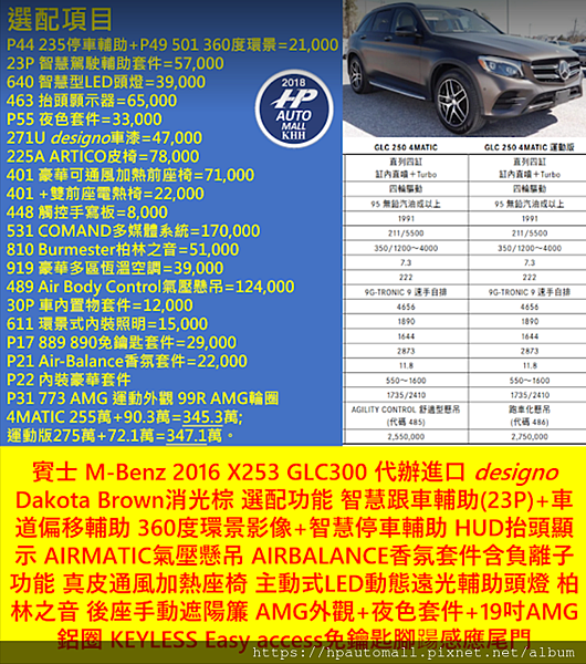 HP高雄車庫替客戶找車代辦進口2016 Benz GLC300 選配近滿之實車範例 HP高雄車庫替客戶找車代辦進口2016 Benz GLC300 選配近滿之實車範例