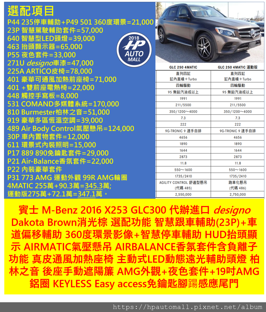 HP高雄車庫 賓士 M-Benz 2016 X253 GLC300 代辦進口 選配功能價格表.png