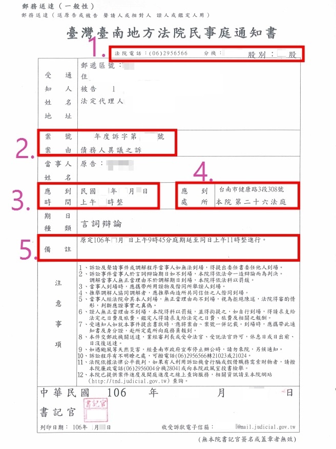 開庭通知書