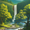 _forest, river, mountain, waterfall, garden, animal,  s-2522639005.png