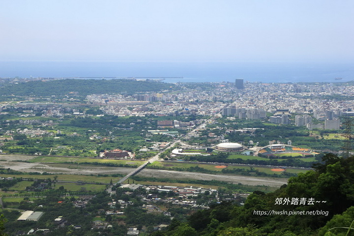 佐倉步道望向花蓮車站、美崙溪河濱公園、達固湖灣大道