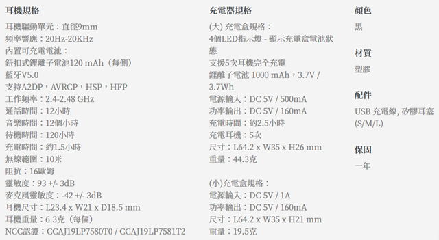 Nakamichi My DUET NEP-TW3 PLUS真無線藍牙耳機規格