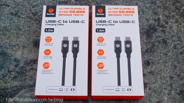 Solide索力得USB-C to USB-C快速充電傳輸線