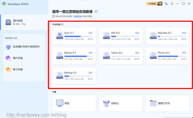 Tenorshare 4DDiG資料救援軟體使用