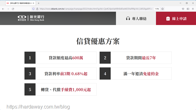 新光銀行信貸優惠方案