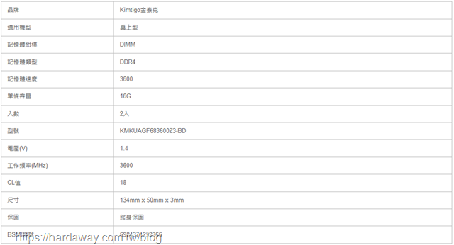 金泰克Z3 DDR4桌上型記憶體規格