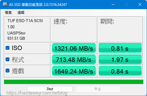 ASUS TUF Gaming A1 SSD外接盒測速