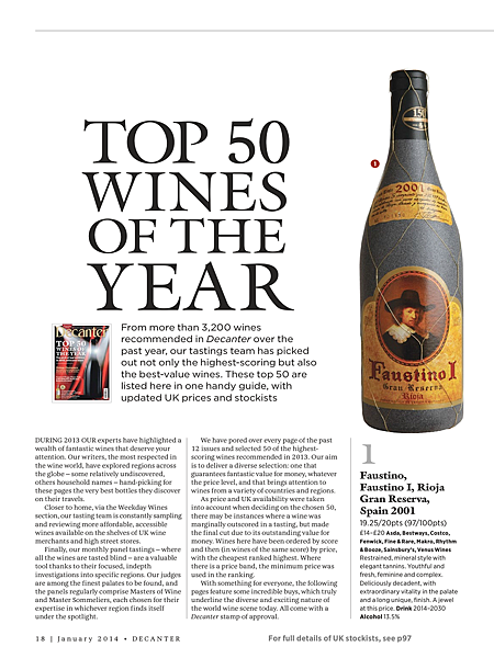 Decanter Top 50 wines of the year 2013