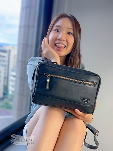 【網購】開箱 CALTAN多功能拉鍊真皮包｜單肩/斜背/手拿