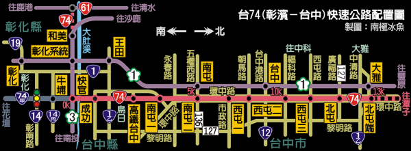 台74（彰濱－台中）快速公路配置圖