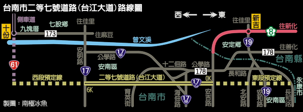 台南市二等七號道路（台江大道）路線圖