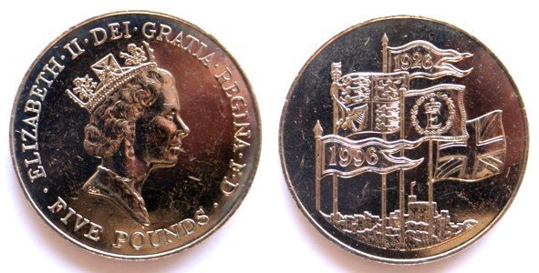 5 pounds - 1996, QEII's 70th Birthday Crown.jpg