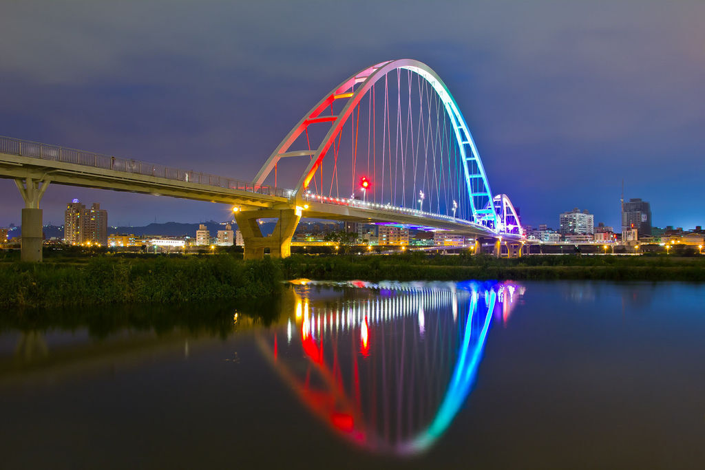 【新北景點】板橋新莊新月橋‧跨堤景觀橋│騎單車賞夕陽夜景│4