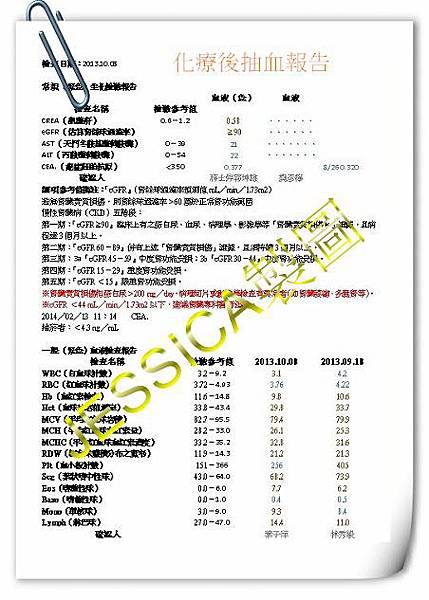 2013-1008常規生化檢驗報告及一般血液檢驗報告