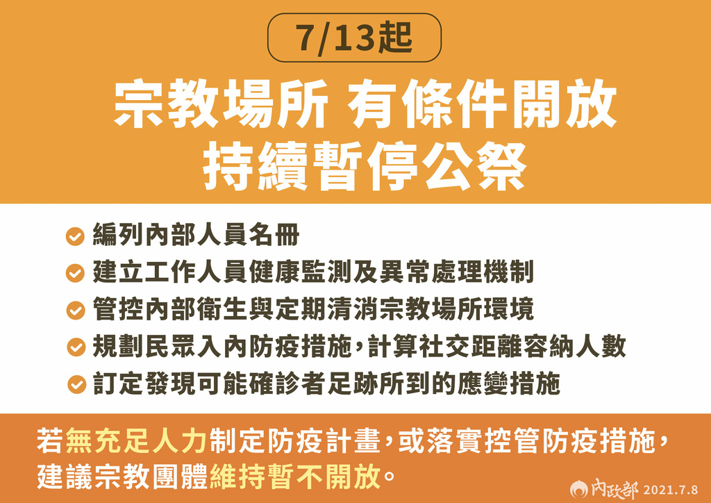 微解封｜三級延長至726 713起部分鬆綁｜微解封懶人包｜宗教場所 有條件開放 暫停公祭