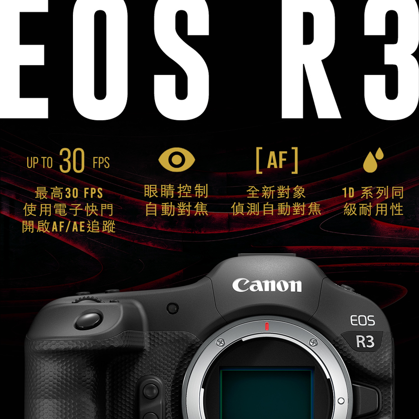 圖2. EOS R3 具備最高30FPS高速連拍、眼睛控制自動對焦、全新對象偵測自動對焦與旗艦級防水防塵功能等強悍功能.png