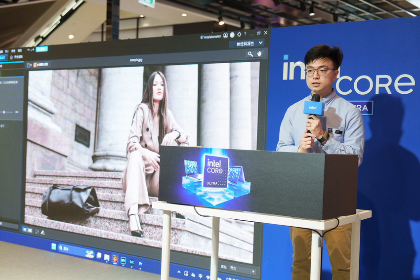 英特爾技術行銷經理胡原誌現場演示AI PC應用，展示AI PC為內容創作者提供更佳的相片、影片編輯功能，提升速度與呈現效果.png