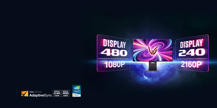 【新聞圖片3】LG 32吋 UltraGear OLED 電競螢幕為全球第一台 4K OLED 雙模式電競螢幕，使用者可根據遊戲類型，一鍵在4K 240Hz 與 Full HD 480Hz 之間自由切換.png