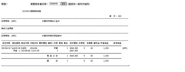 2014.4.10期貨買賣報告書 2014.4.10期貨買賣報告書