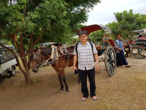 11.本版主和乘坐的馬車合影，緬甸旅遊穿拖鞋是必備.jpg