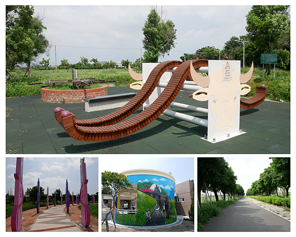 牛角蹺蹺板、巨形推磨拉碾&石磨遊具,崙豐運動休閒公園/鄰近埤頭台糖綠色廊道自行車道