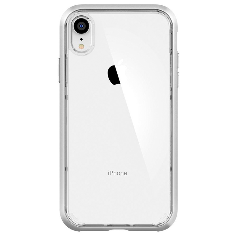 Spigen iPhone Neo Hybrid Crystal 軍規防摔透明保護殼，銀色框配白色iphone XR