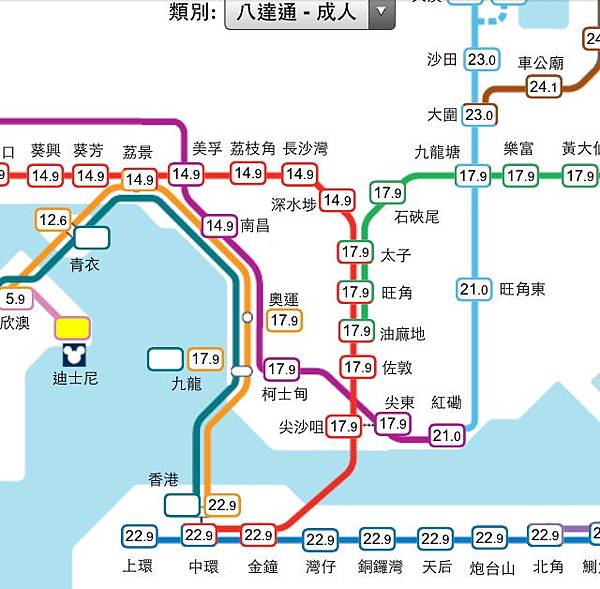 香港地鐵車資圖