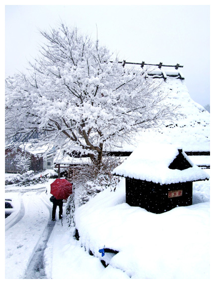 雪中的村莊小徑