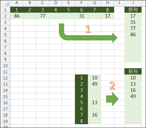 Excel-取出清單中非空白儲存格內容重新排列(SMALL,IFERROR)(依原順序)