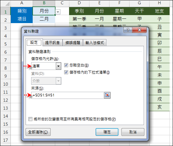 Excel-製作二層的下拉式清單來輸入資料(INDIRECT,資料驗證)