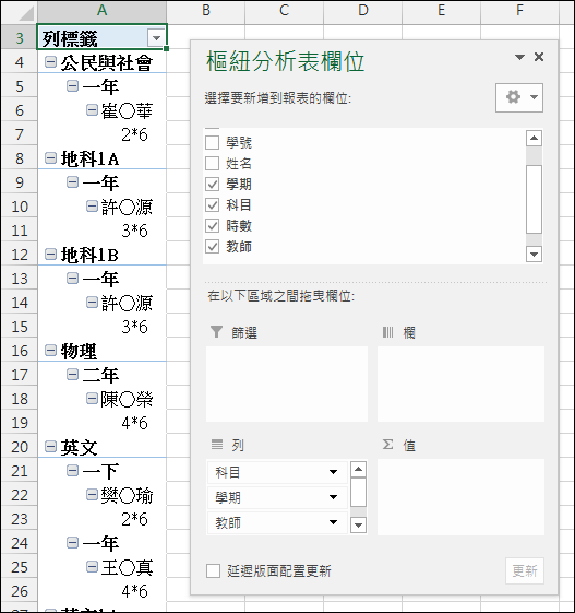 使用樞分析表建立表格式摘要結果