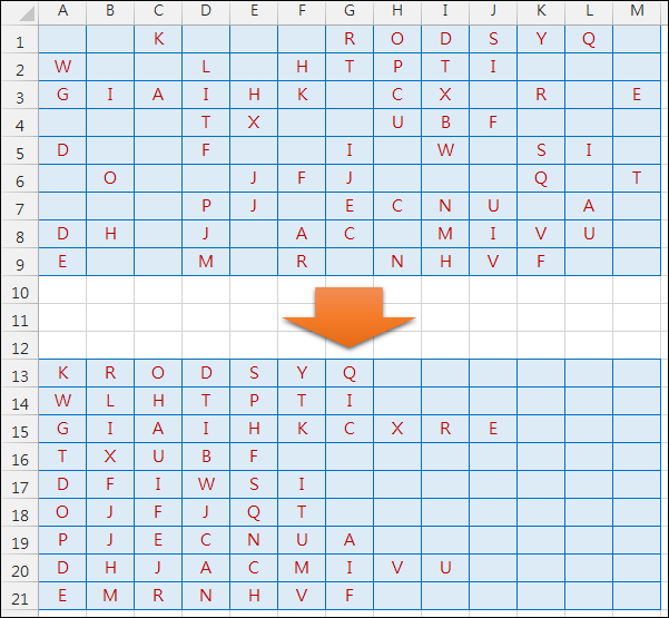 Excel-略過空白儲存格將資料依序向左集中(OFFSET,SMALL,COLUMN,PHONETIC)