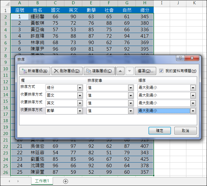 Word-執行三個以上的排序欄位來排序 Word-執行三個以上的排序欄位來排序