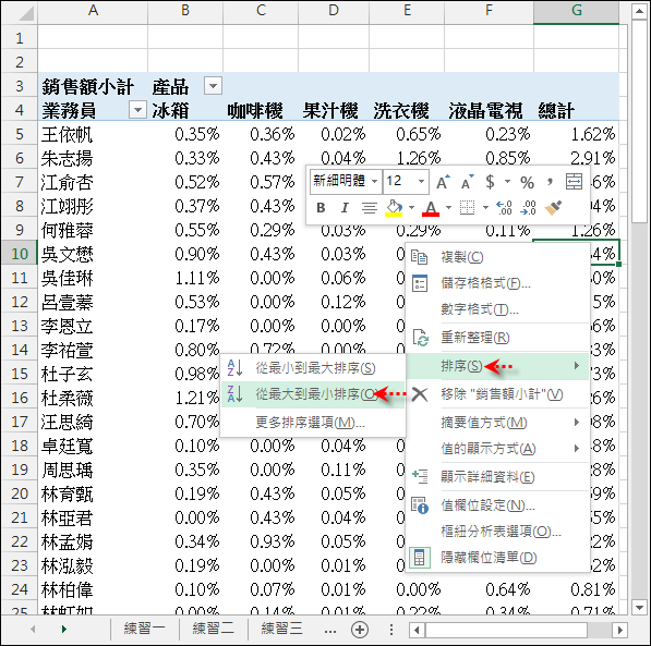 Excel-樞紐分析報表格式變化練習 Excel-樞紐分析報表格式變化練習