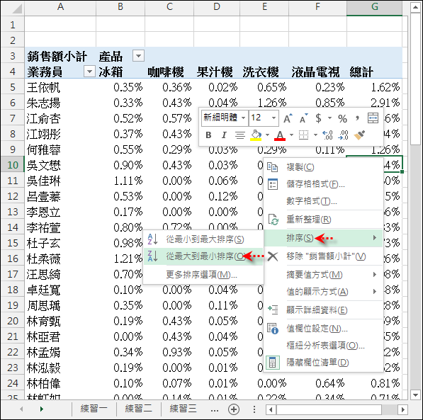 Excel-樞紐分析報表格式變化練習