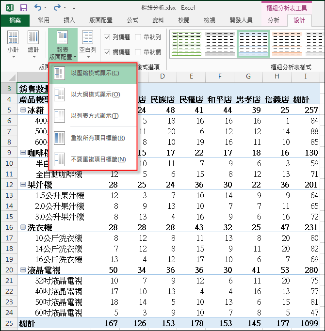 Excel-樞紐分析報表格式變化練習 Excel-樞紐分析報表格式變化練習