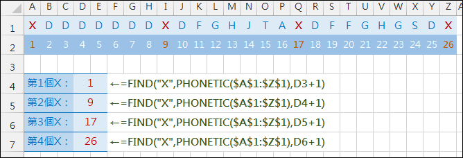 Excel-在多個儲存格中找出特定資料的位置(PHONETIC) Excel-在多個儲存格中找出特定資料的位置(PHONETIC)
