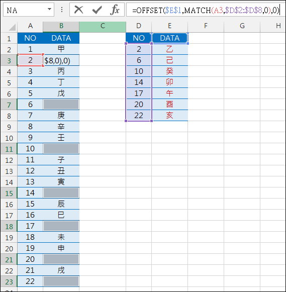 Excel-合併兩個資料不重覆的表格(MATCH,OFFSET) Excel-合併兩個資料不重覆的表格(MATCH,OFFSET)