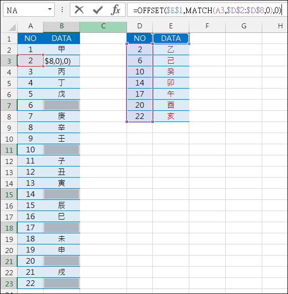 Excel-合併兩個資料不重覆的表格(MATCH,OFFSET)