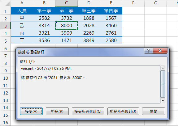 Excel-利用追蹤修訂知道那些儲存格被變動了 Excel-利用追蹤修訂知道那些儲存格被變動了