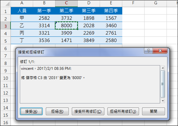 Excel-利用追蹤修訂知道那些儲存格被變動了